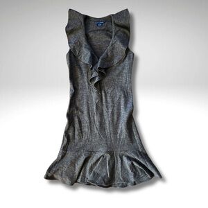 Ralph Lauren Charcoal Wool Sleeveless Dress • Ruffle Collar, Peplum Hem
